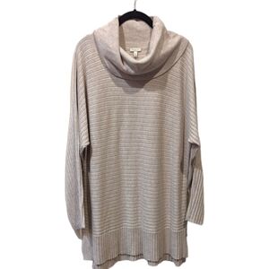 Talbots Ribbed Cowl Neck Long Sleeved Tunic Length Cream/Tan Sweater (XL)